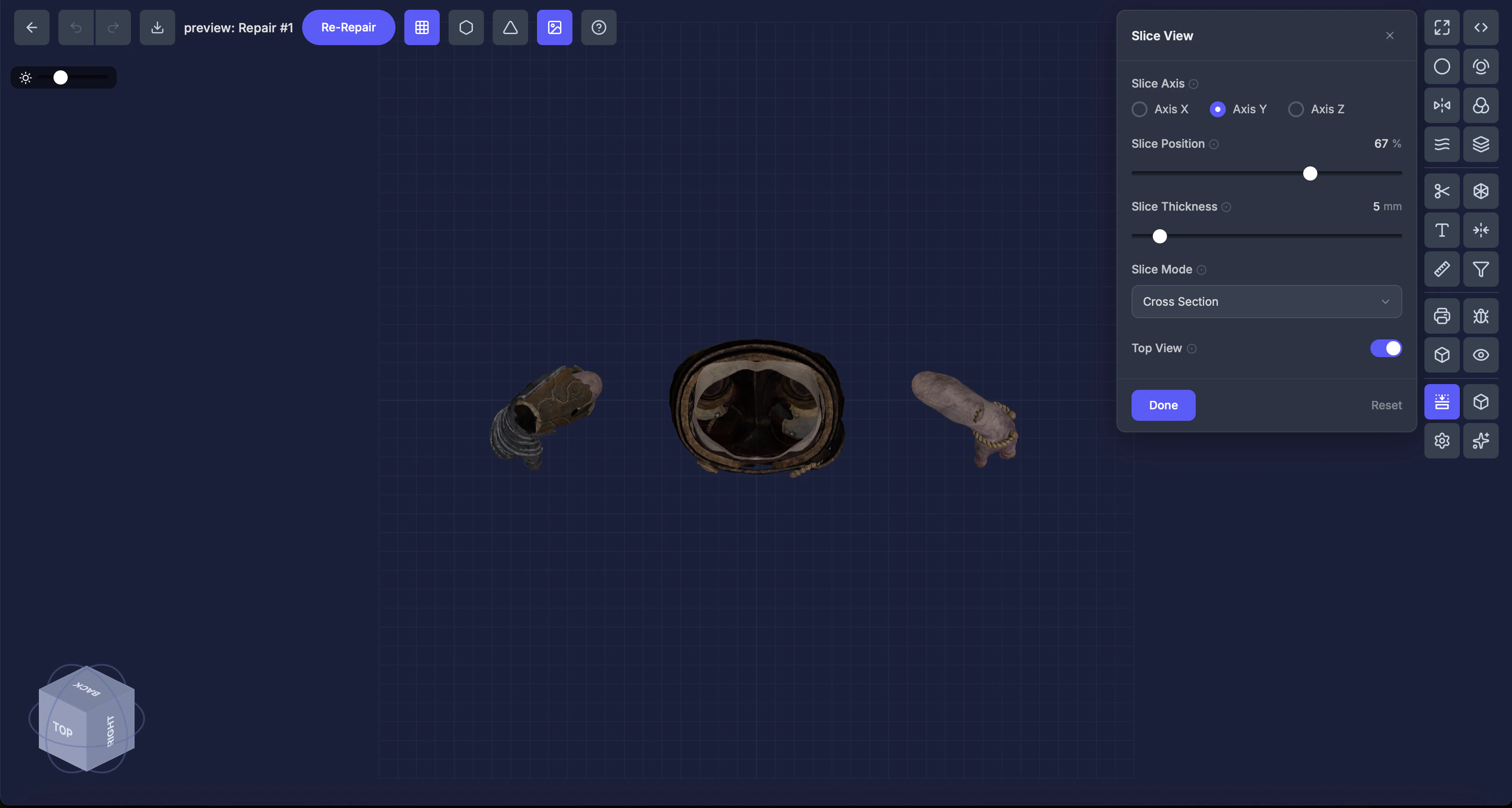 Slice View showing cross-section of a model
