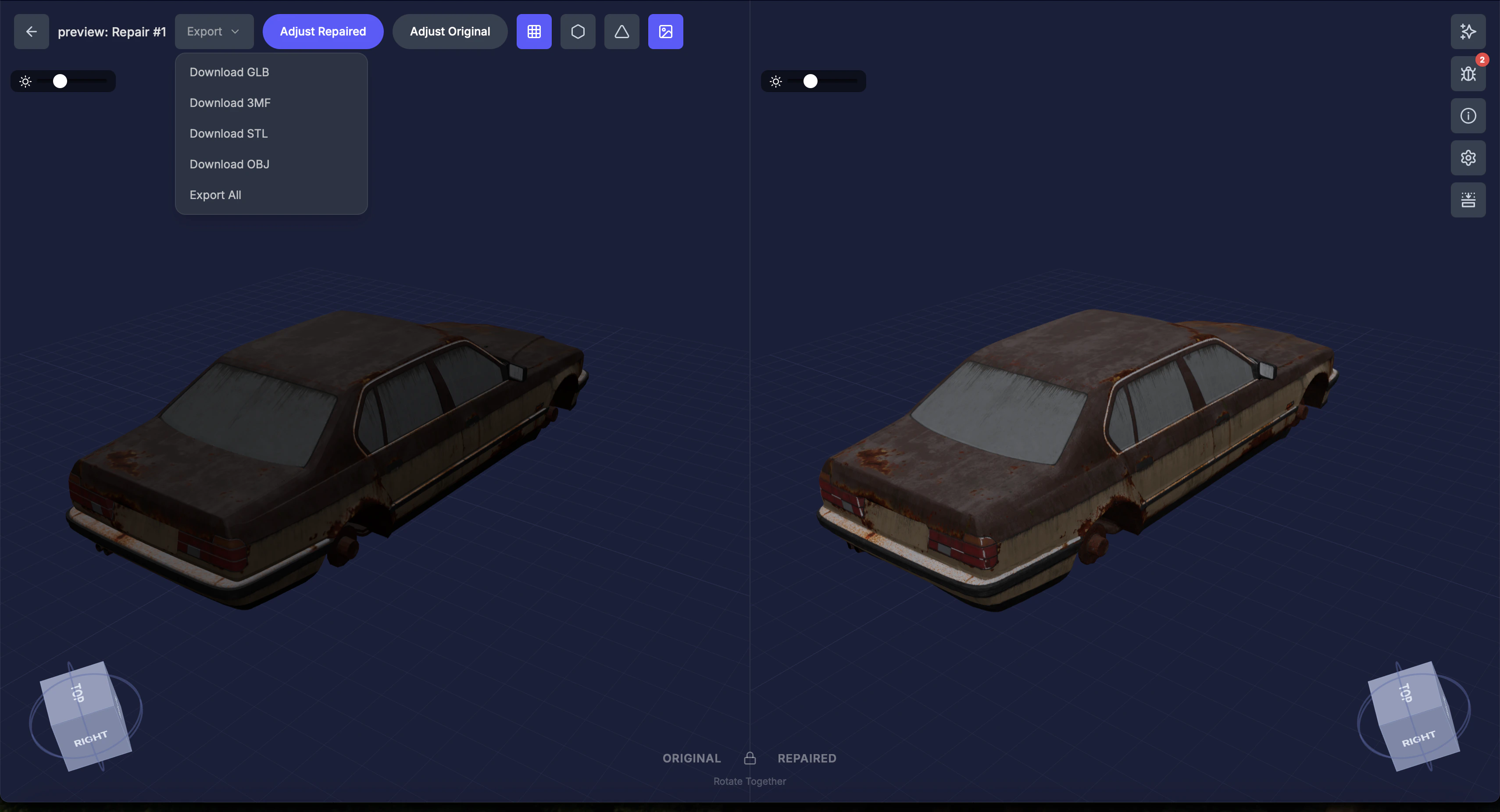 Download format selection dropdown