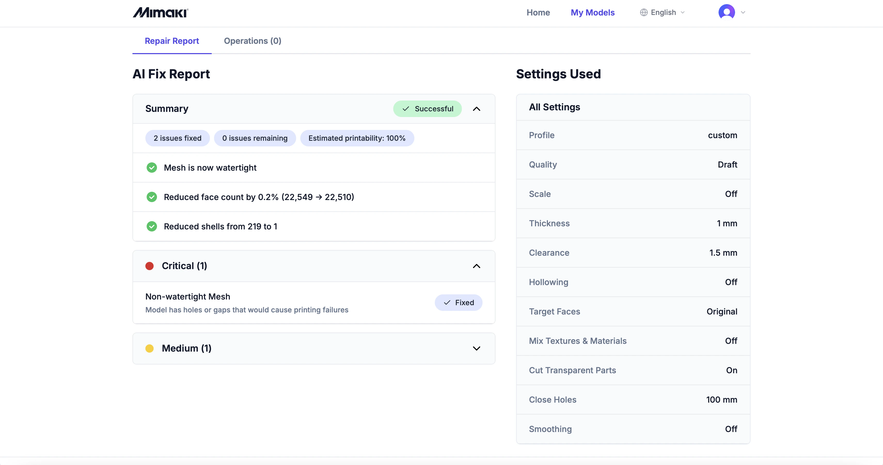 Completed repair detail page with fix report