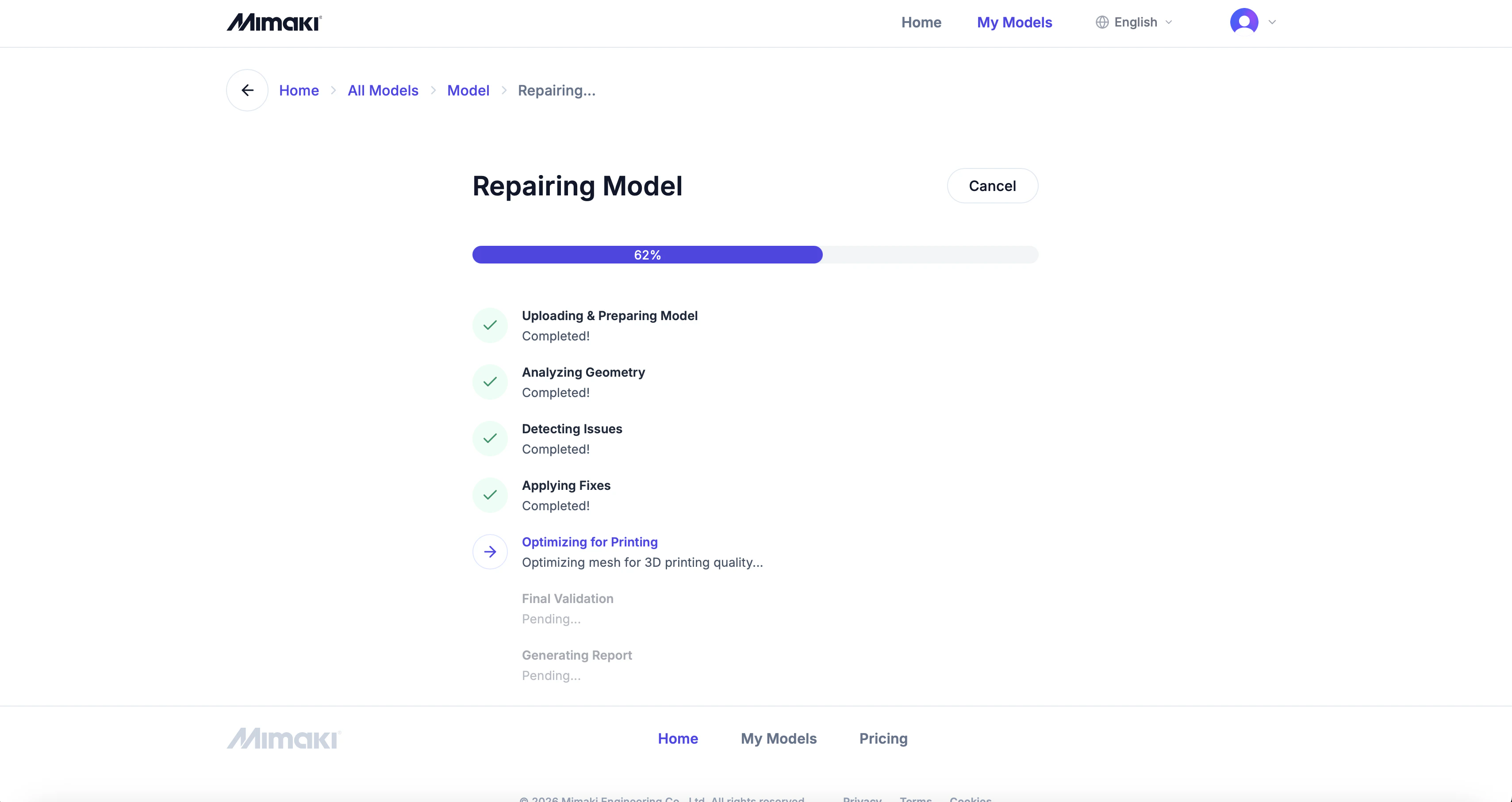Repair progress overlay showing current stage and progress bar