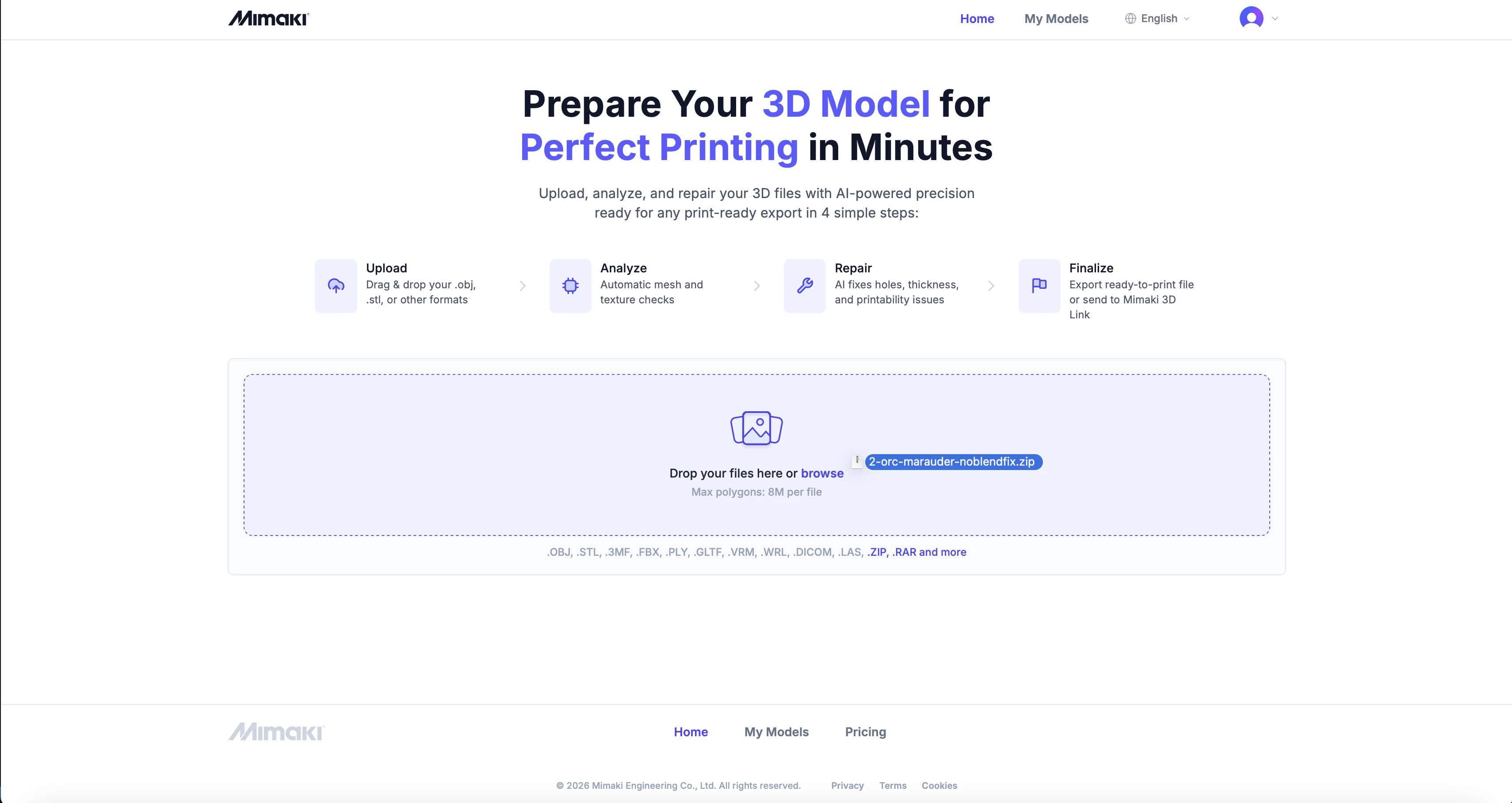 Upload area with drag-and-drop highlight