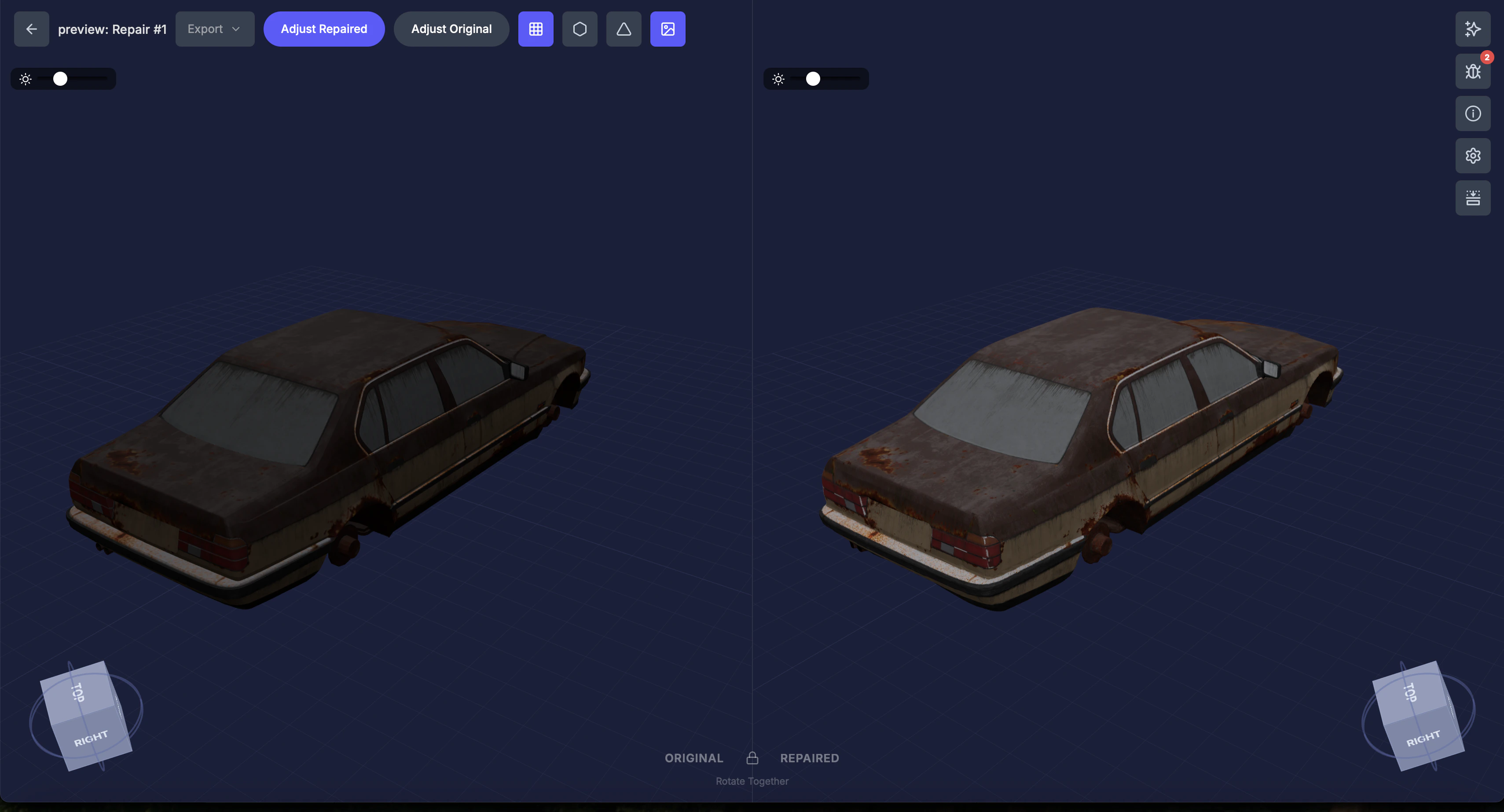 Side-by-side comparison of original and repaired model