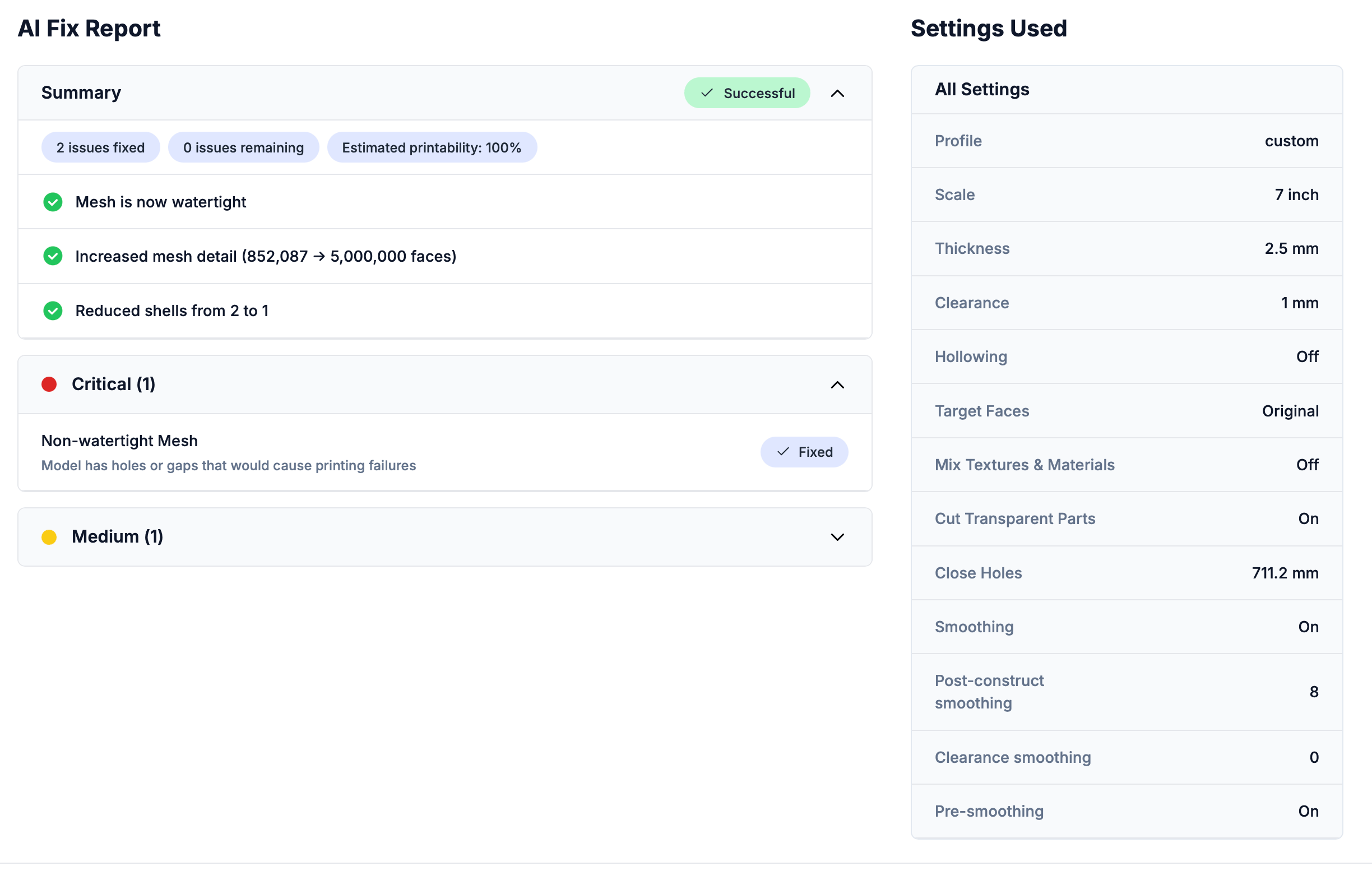 Completed repair detail page with fix report