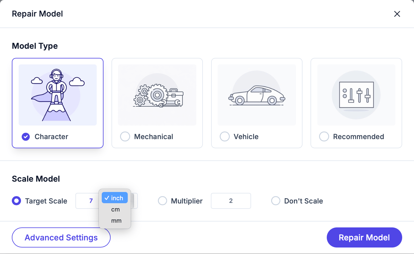 Scale settings with target dimension mode