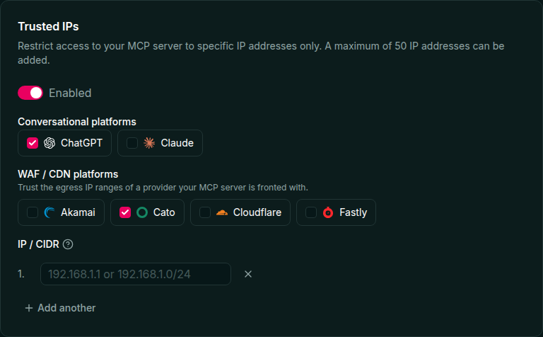 Trusted IPs platform selection