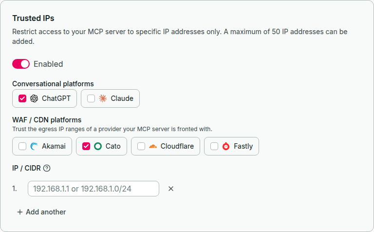 Trusted IPs platform selection
