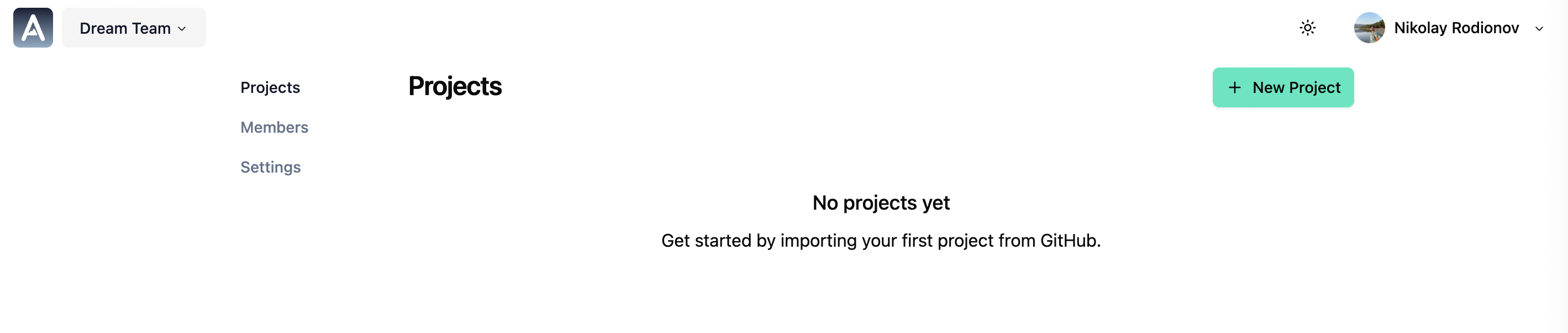 Create new project interface