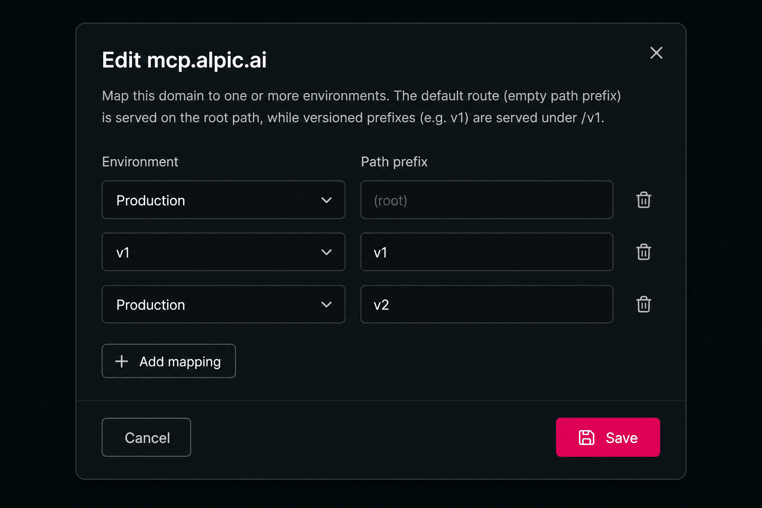Edit domain environment mappings