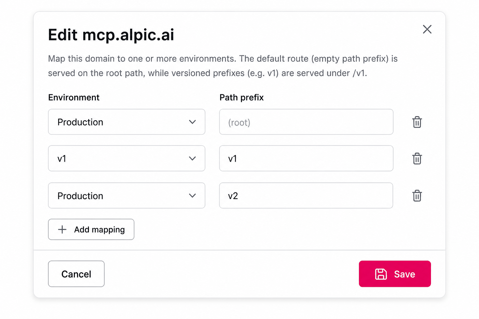 Edit domain environment mappings