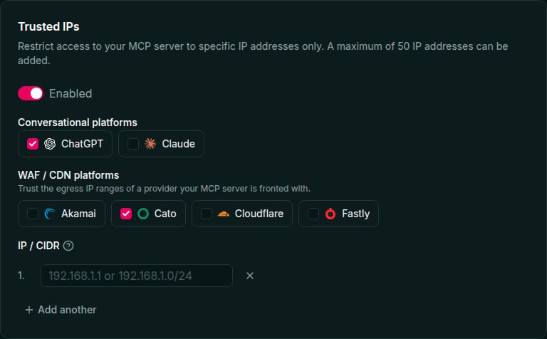 Trusted IPs platform selection