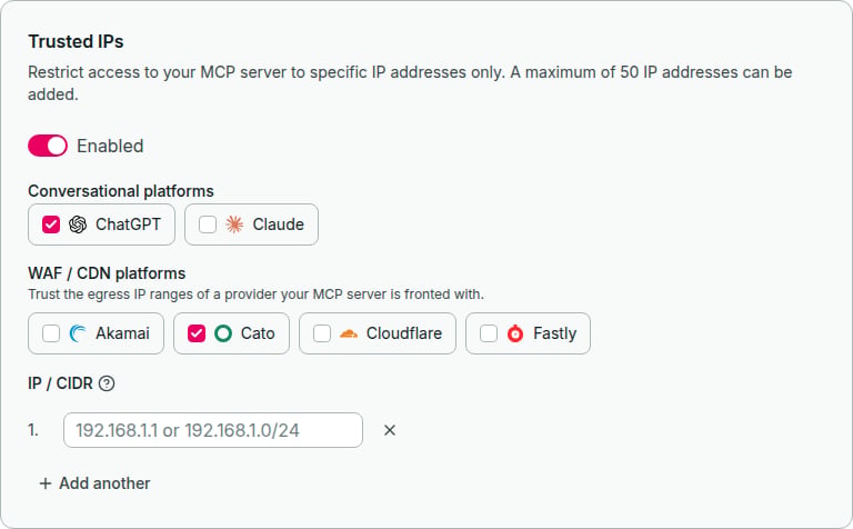 Trusted IPs platform selection