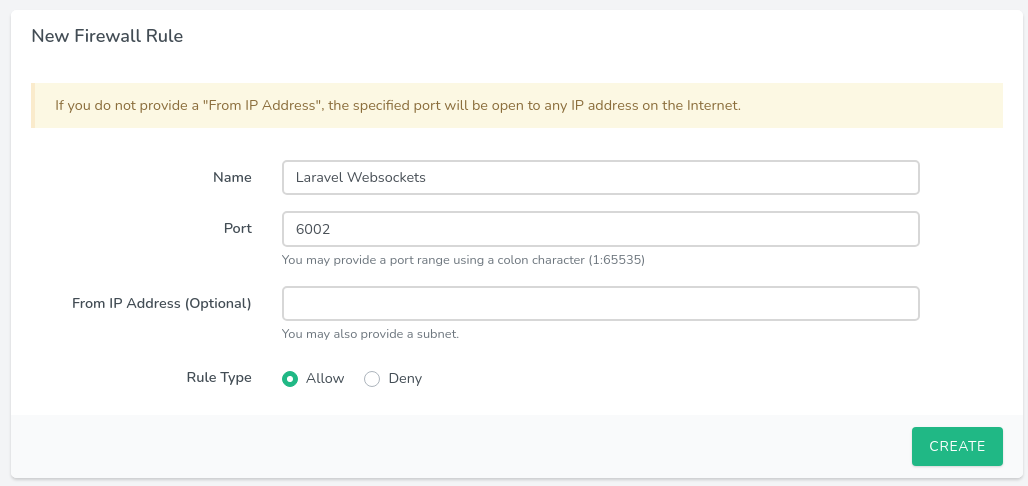 Laravel - Firewall Rule