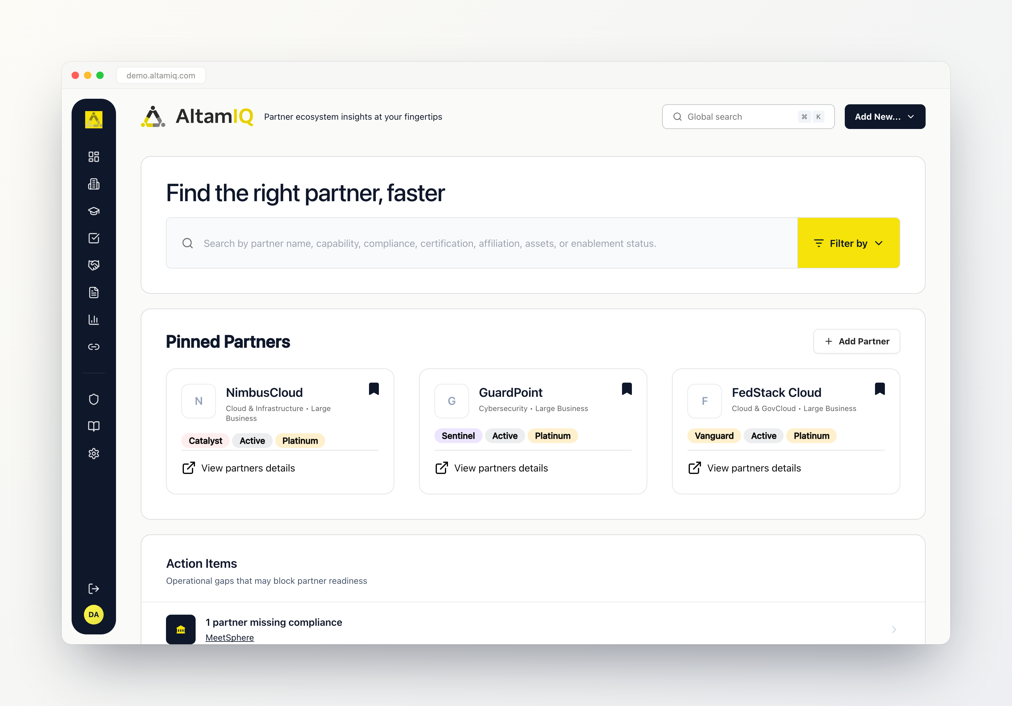 AltamIQ dashboard overview