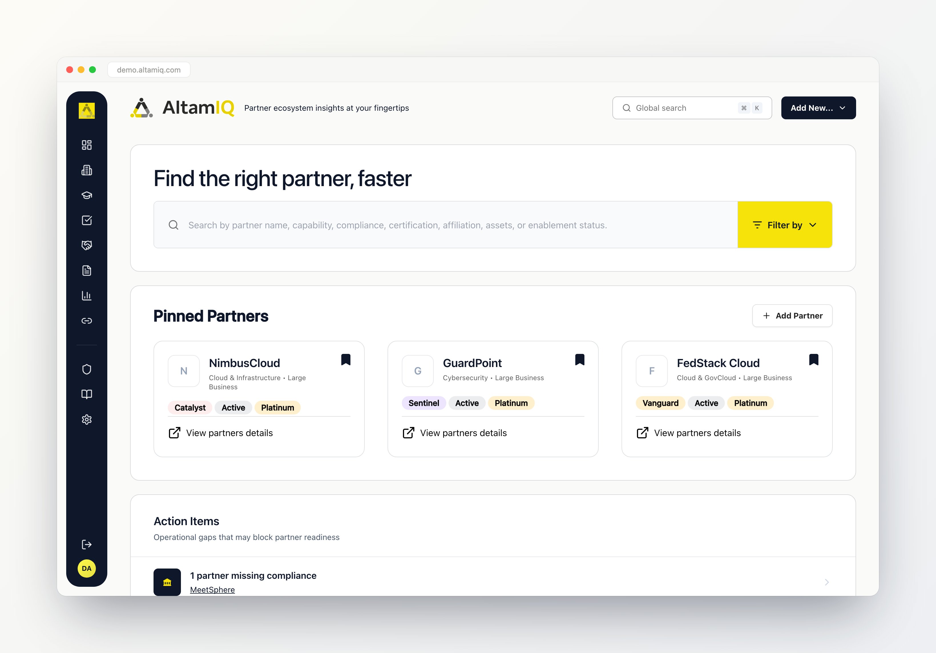 AltamIQ dashboard overview