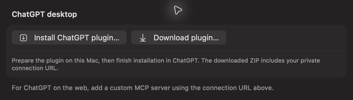 ChatGPT desktop section in Alter with Install ChatGPT plugin and Download plugin buttons
