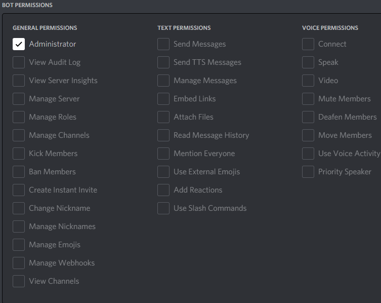 Discord Developer Portal — OAuth2 URL Generator bot permissions