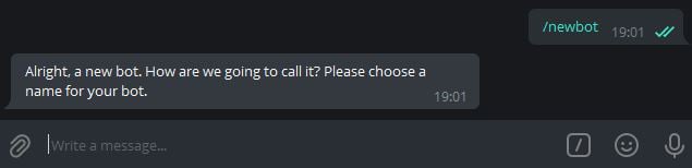 Telegram chat with BotFather after sending /newbot