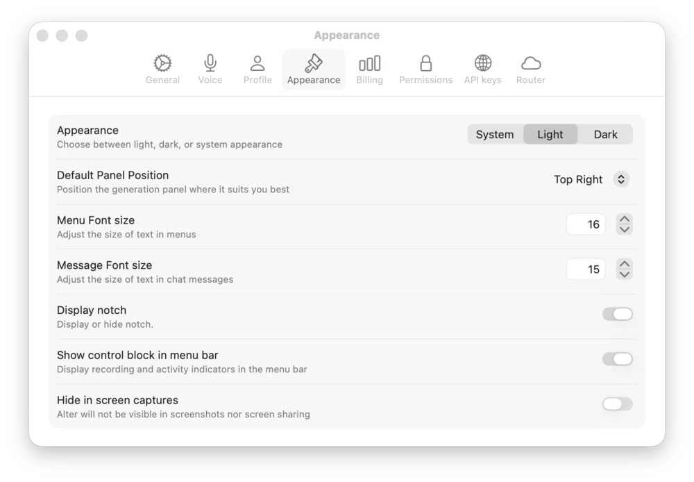 Appearance Settings - Light Theme