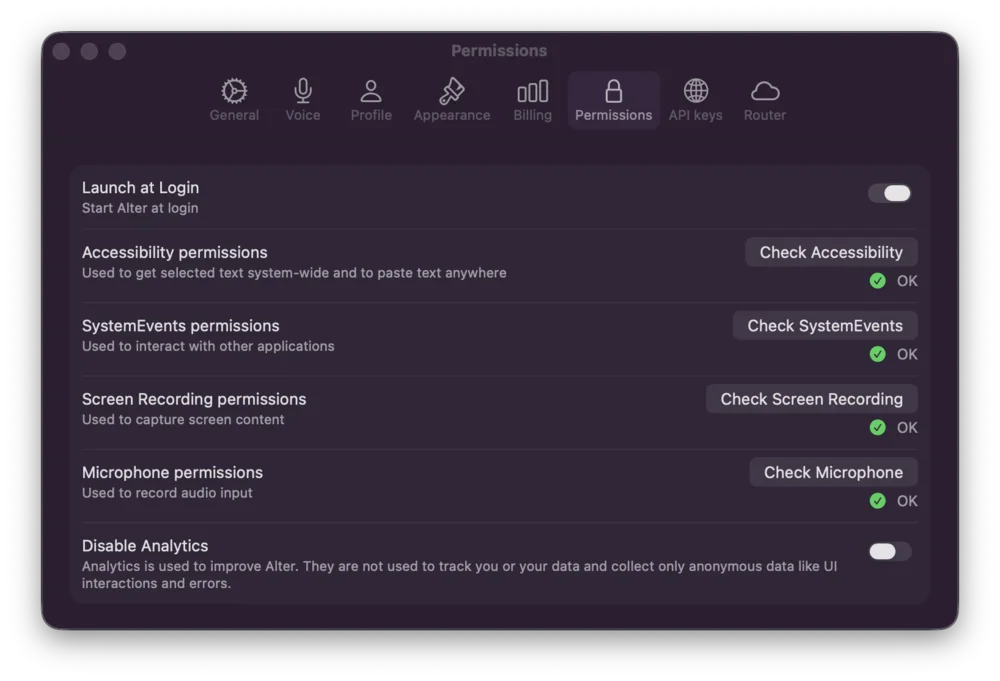Permissions Settings