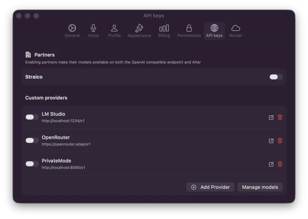 API Keys - Providers Configured