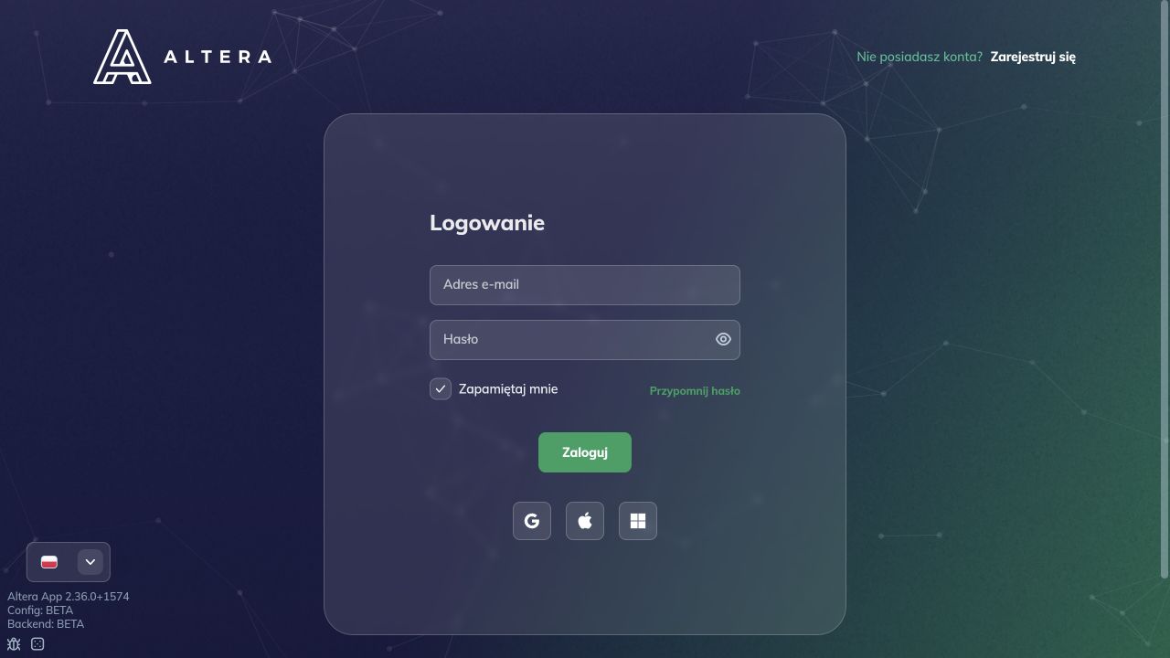 Formularz logowania: adres e-mail, hasło i przycisk Zaloguj