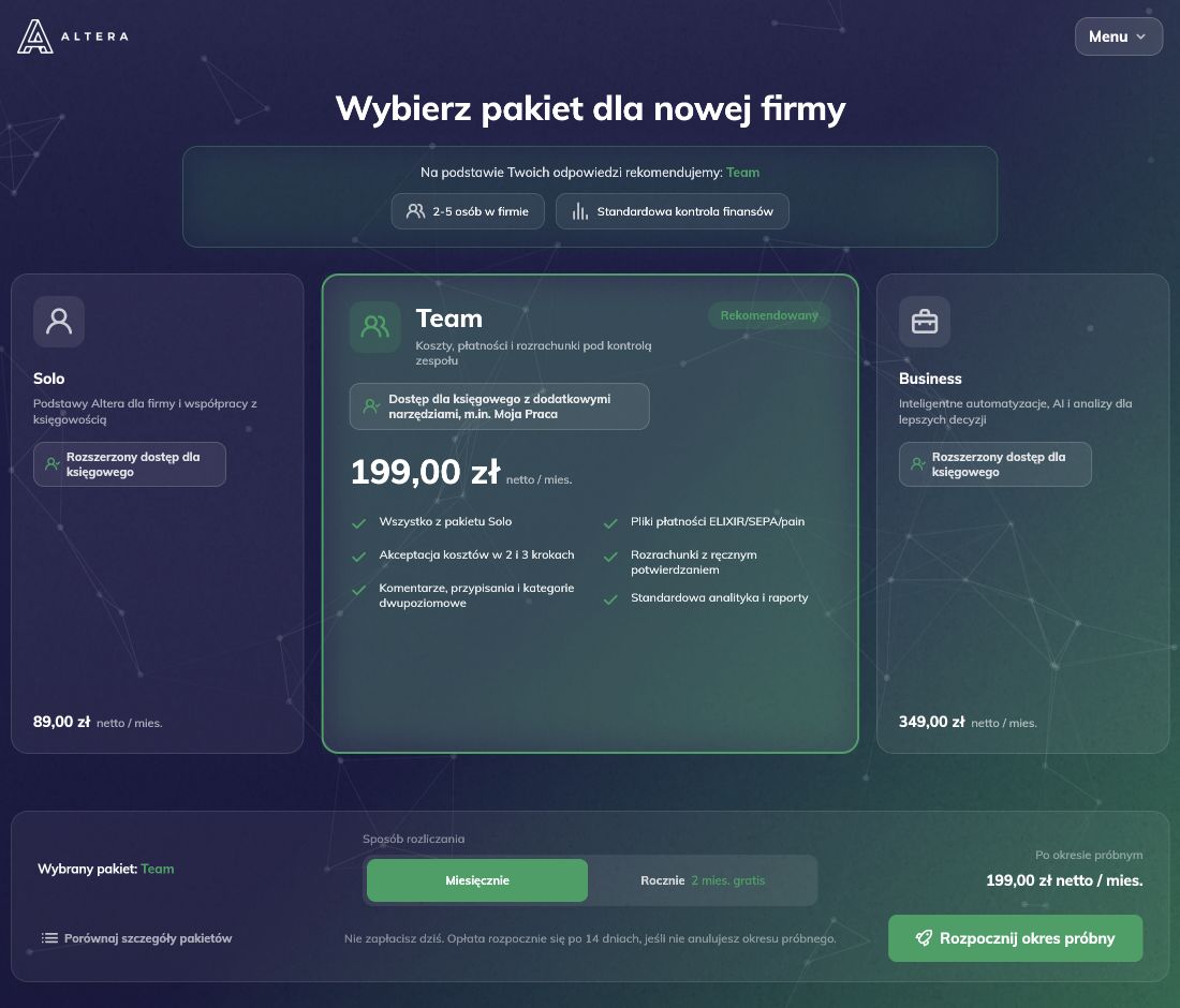 Kreator nowej firmy:  Sprawdź rekomendowany pakiet i warunki