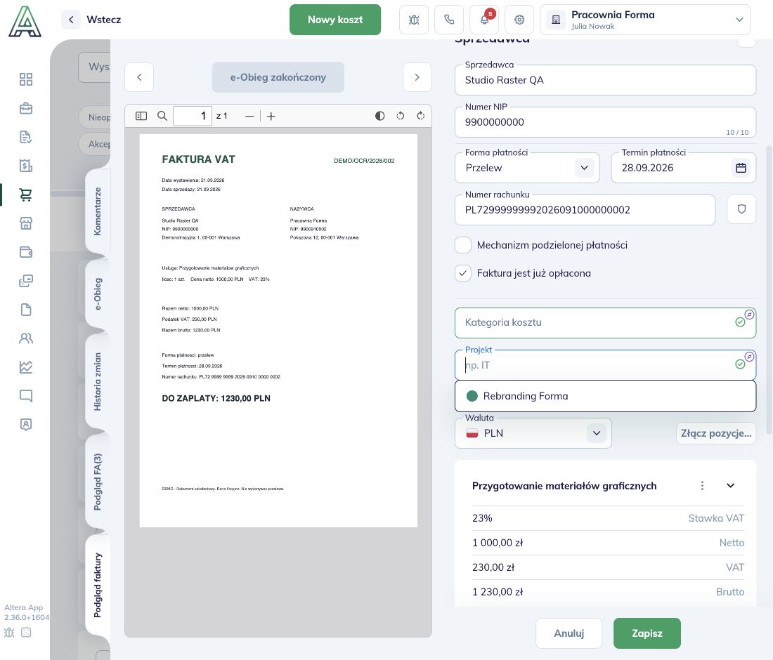 Otwarty wybór istniejącego projektu Rebranding Forma w koszcie