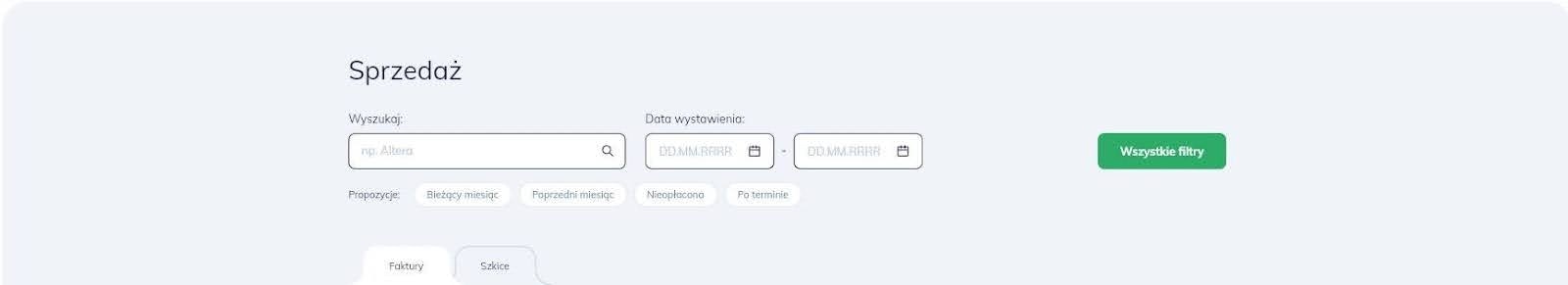 Filtrowanie faktur w aplikacji Altera