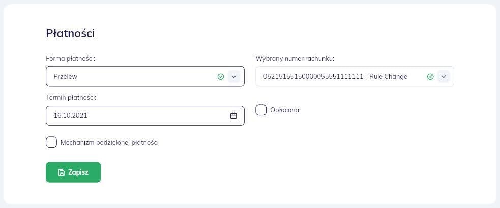 Ustawienia płatności na fakturze