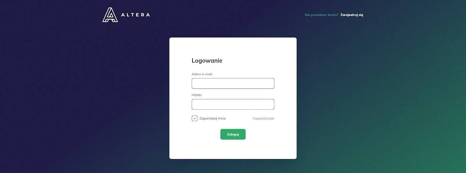 Logowanie do aplikacji Altera