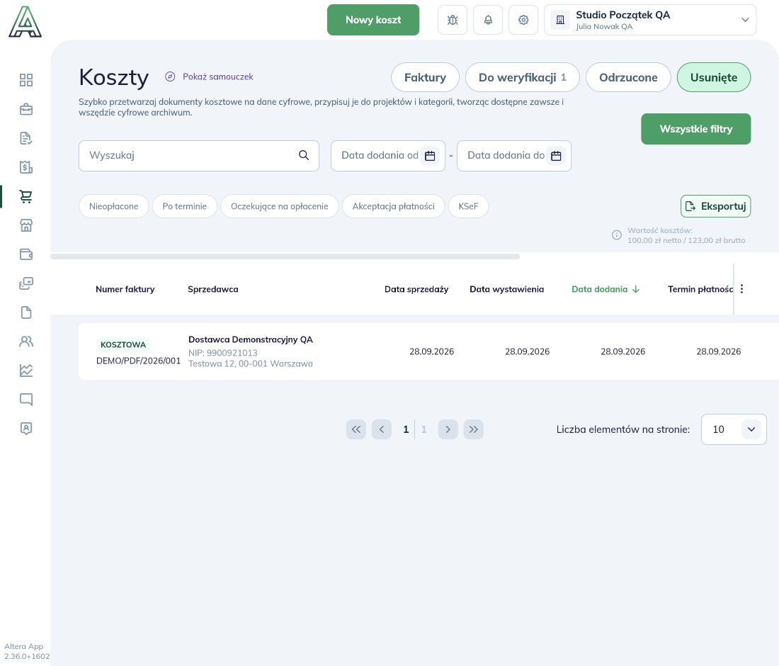 Dodatkowa kopia w Usuniętych po potwierdzonym usunięciu