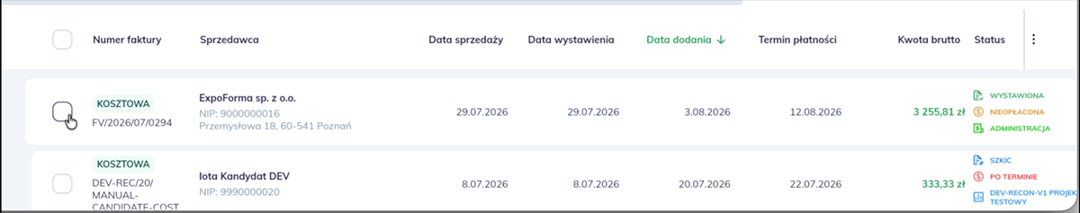 Nowe menu akcji