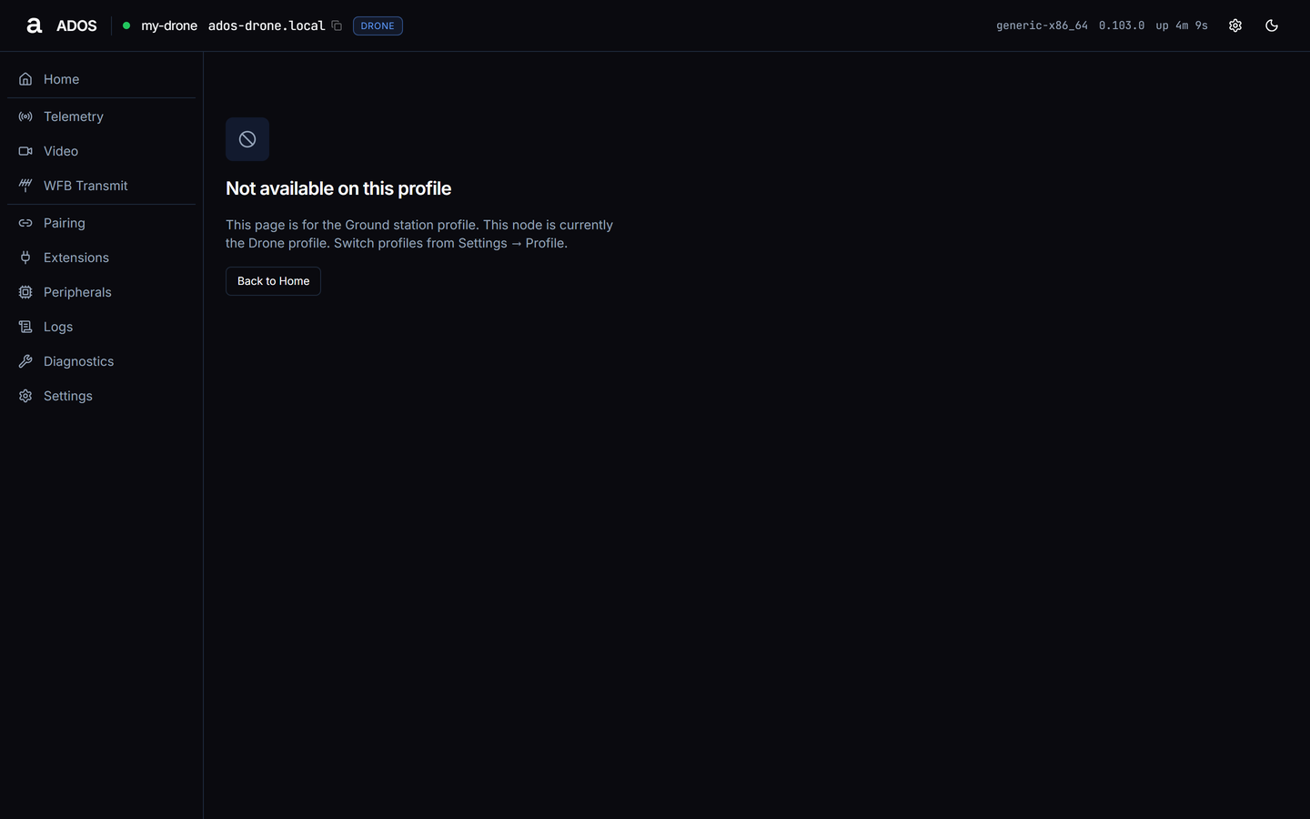 Not available on this profile panel shown on a drone node opening WFB Receive