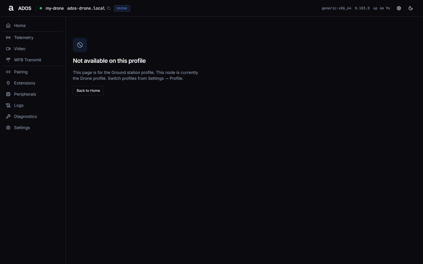 Not available on this profile panel shown on a drone node opening WFB Receive