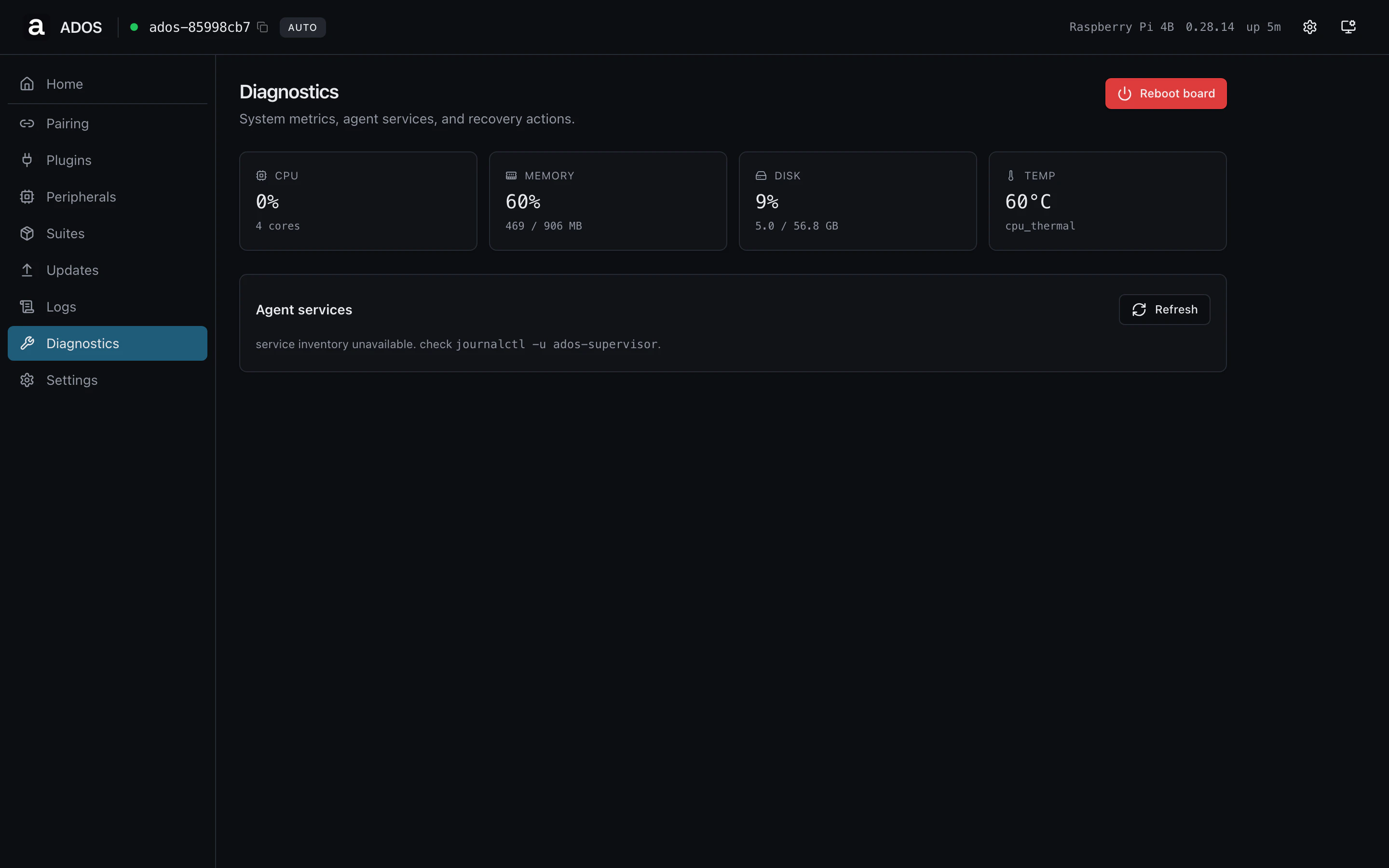 Diagnostics page