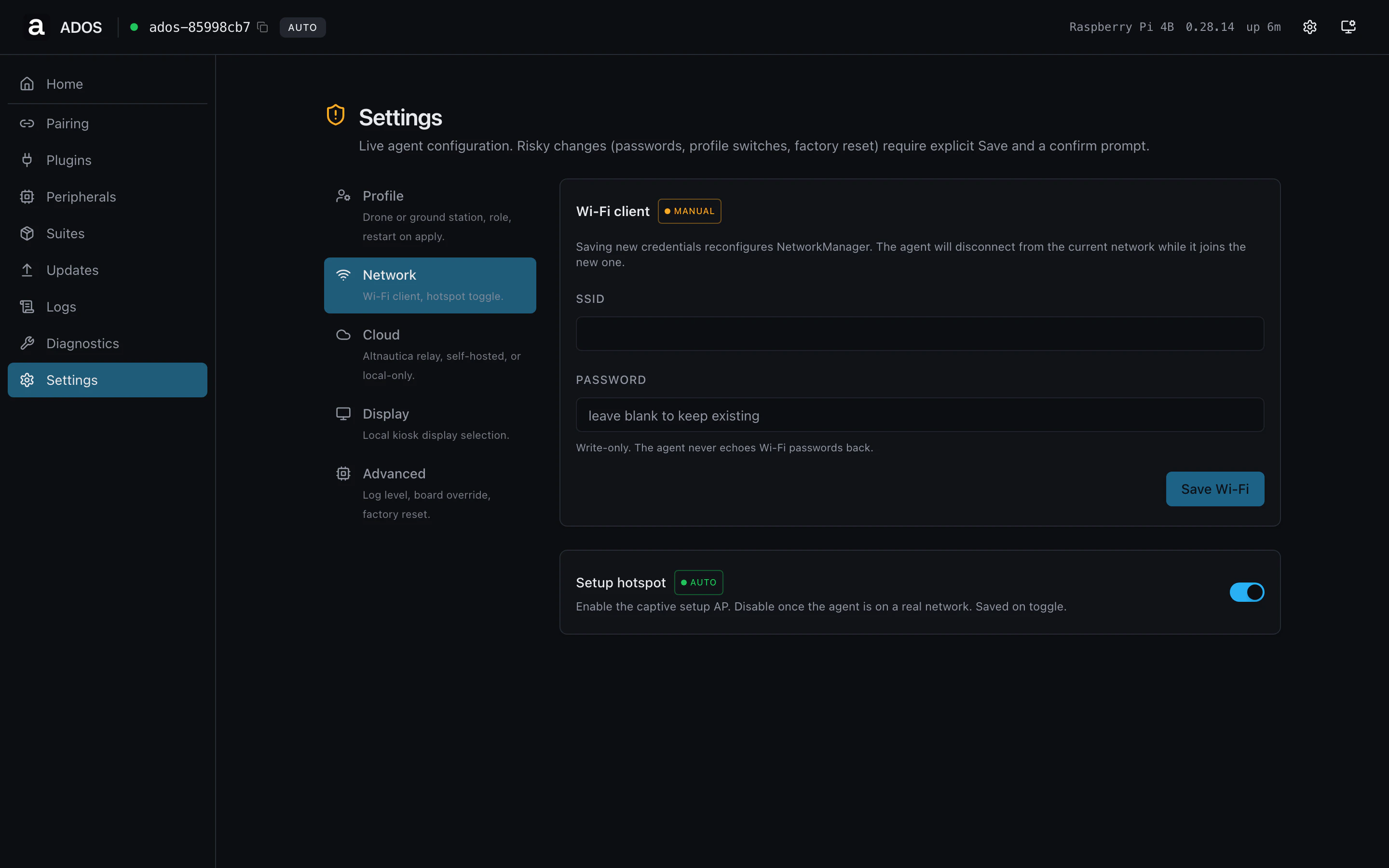 Settings network