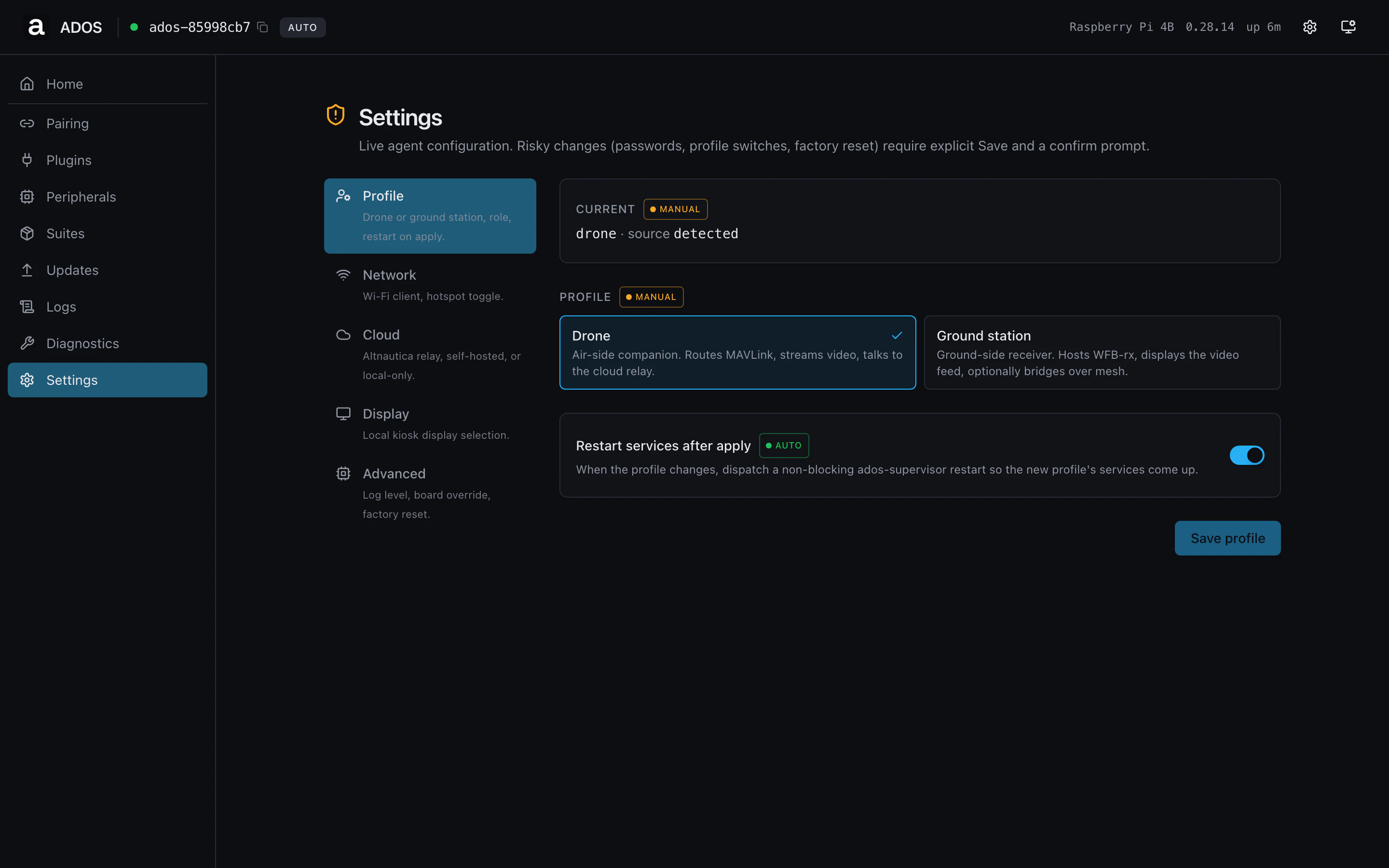 Settings profile