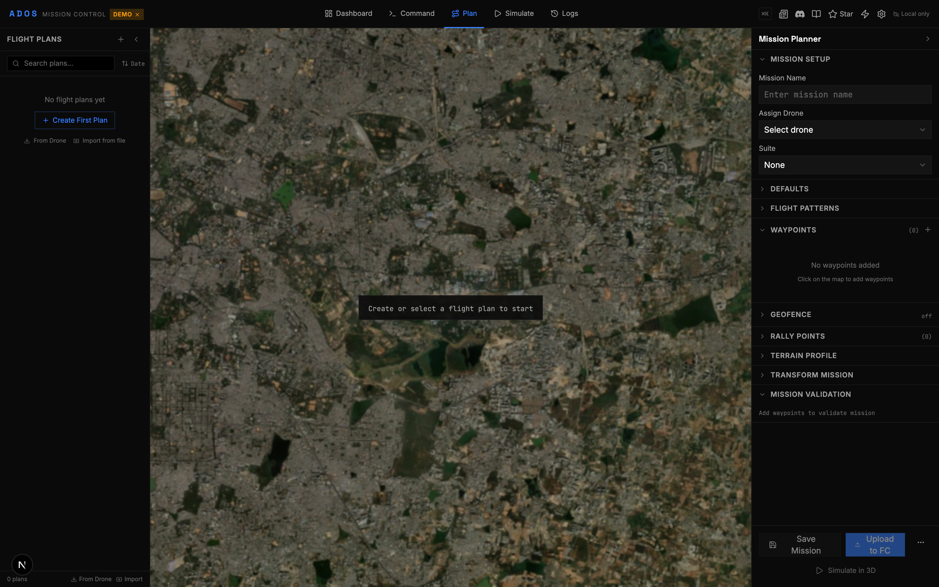 Map showing geofence boundaries and rally point markers