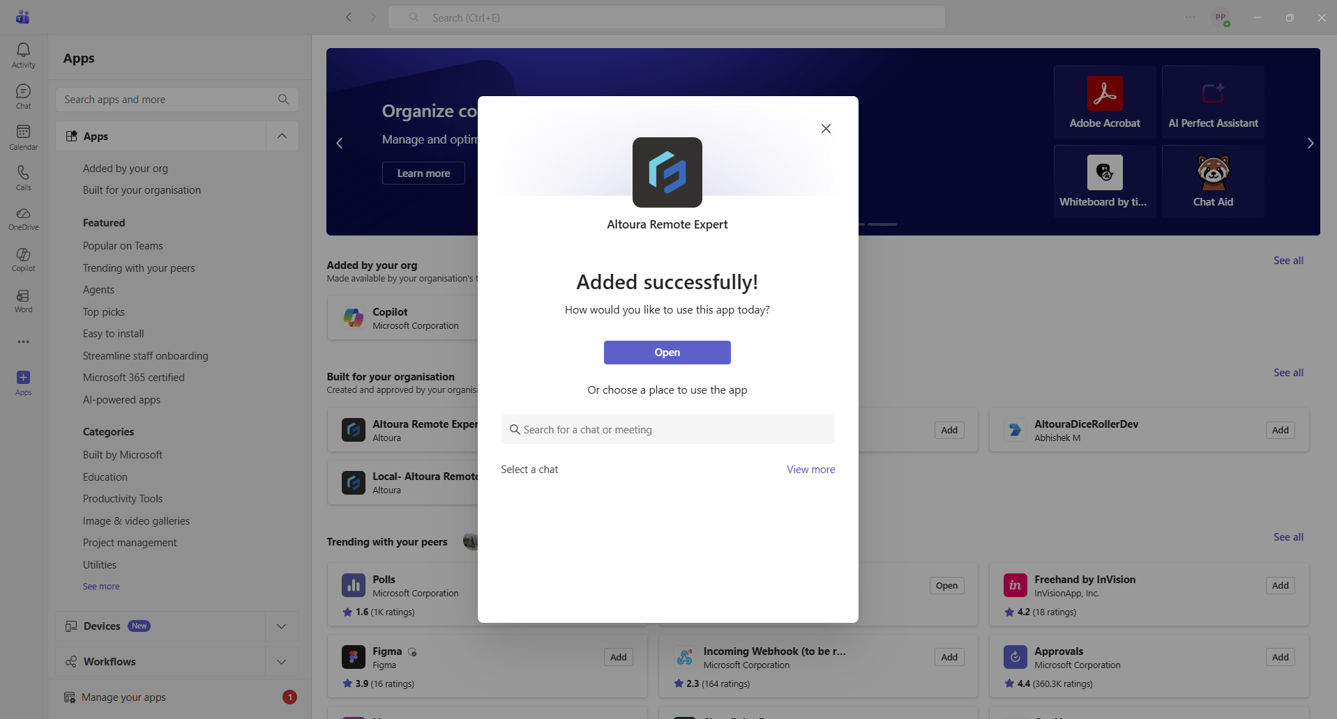 Altoura Remote Expert added successfully in Microsoft Teams