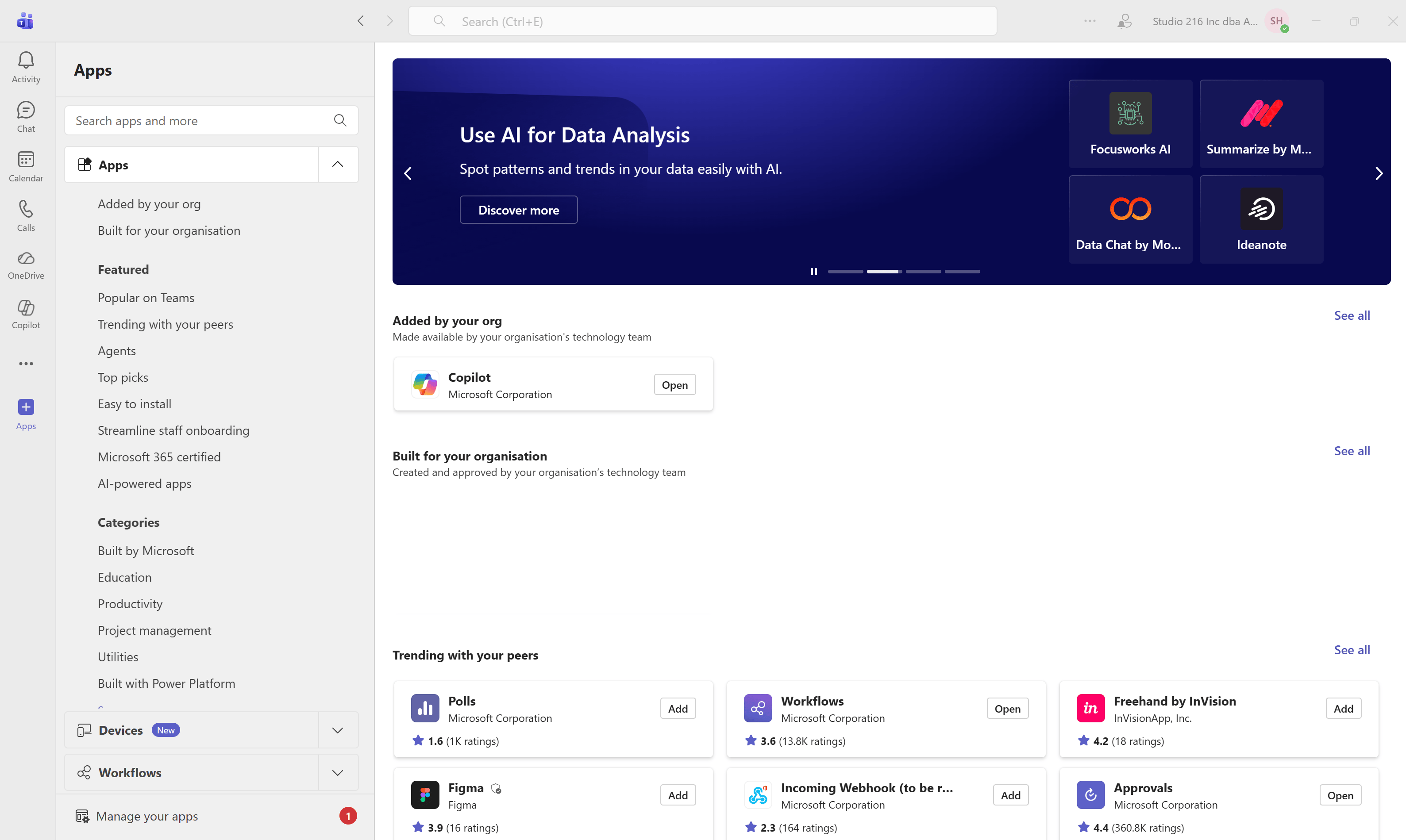 Microsoft Teams Apps page