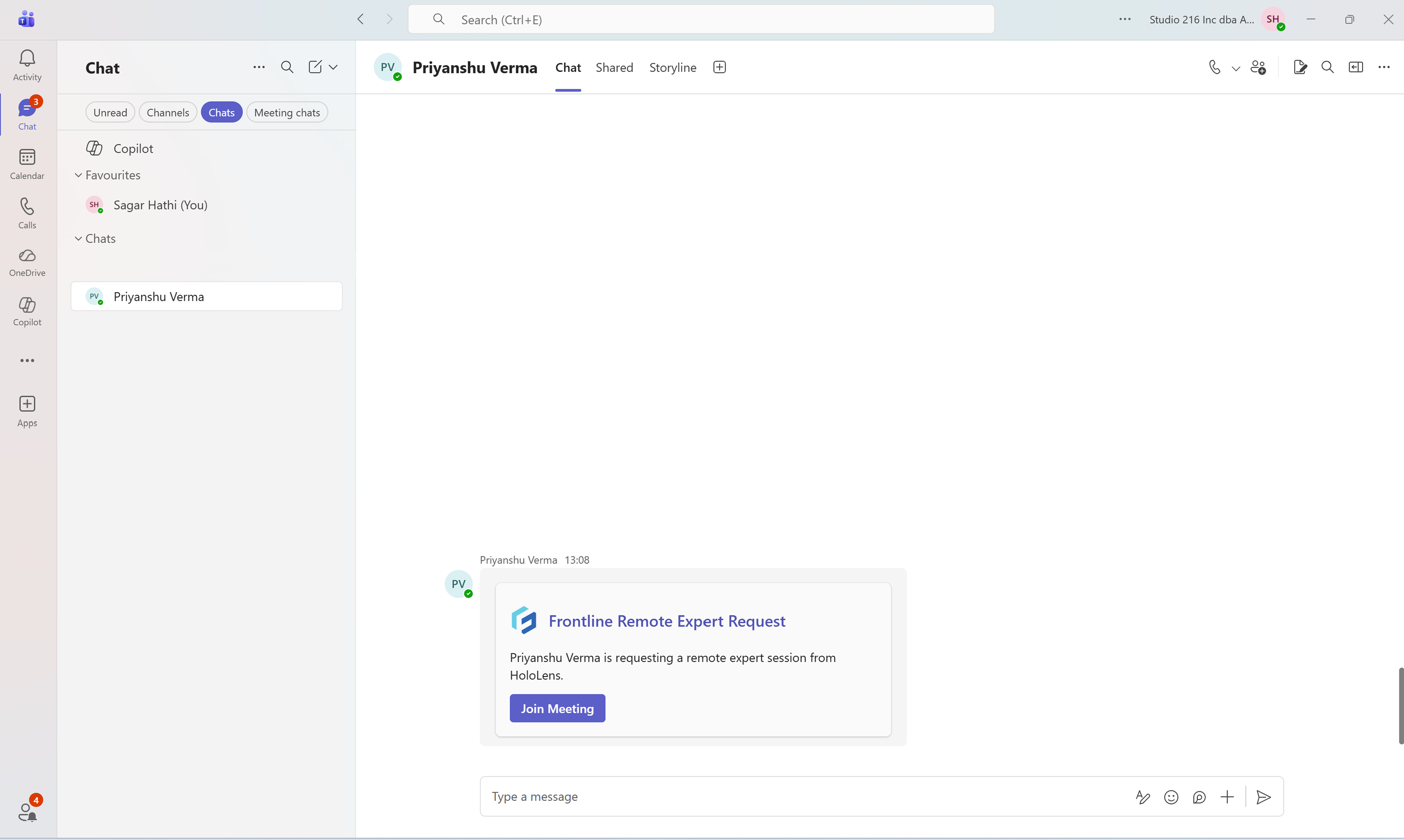 Frontline Remote Expert Request in Microsoft Teams