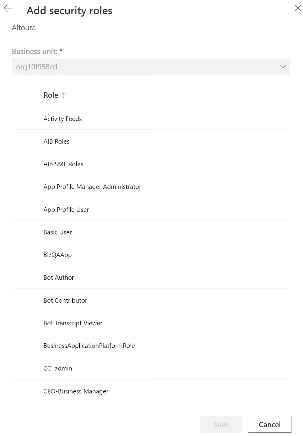 Add security roles page