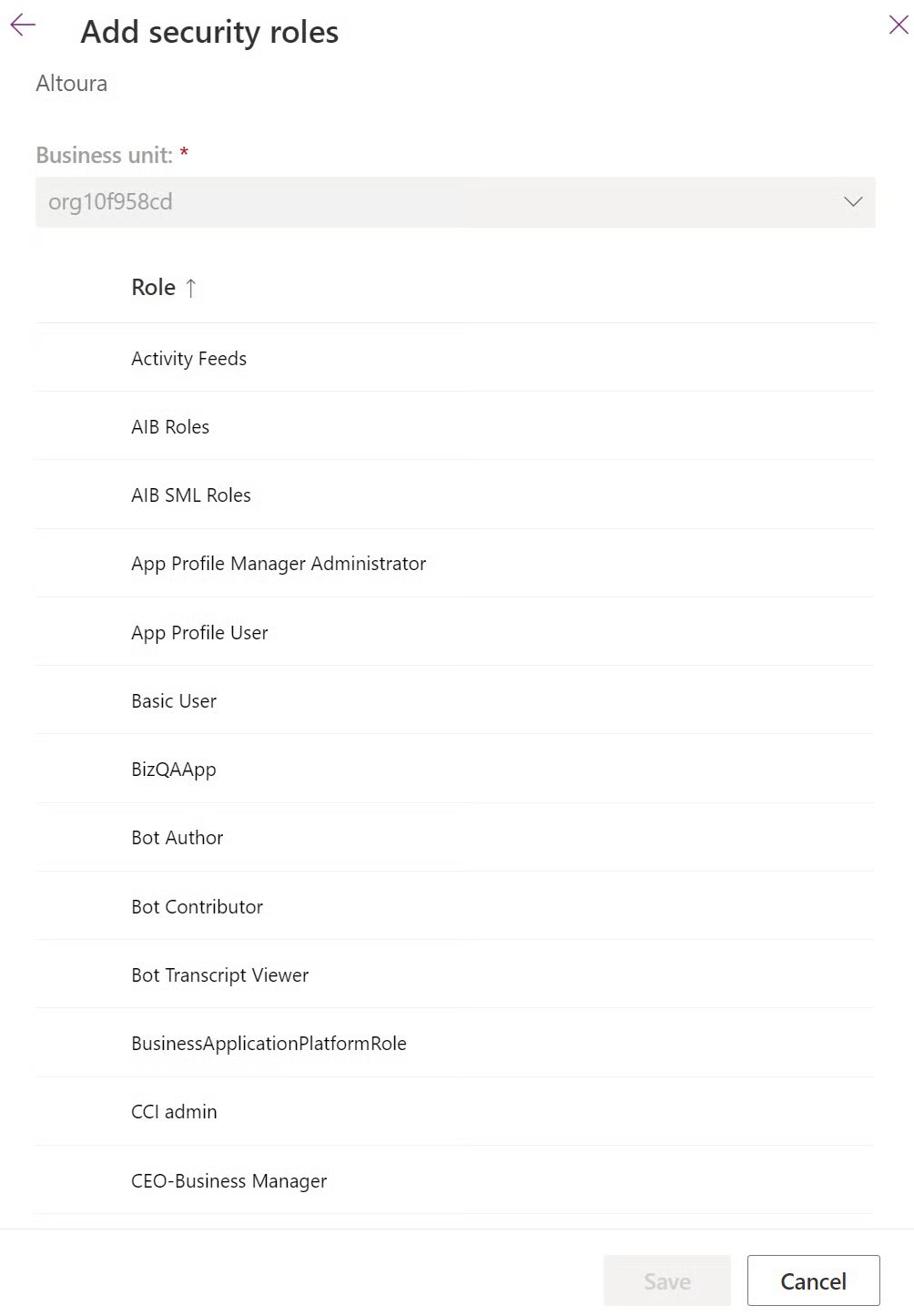 Add security roles page