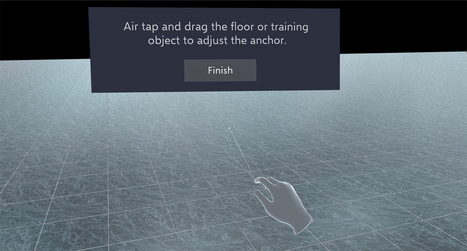 The anchor adjustment mode panel showing the drag instruction and Finish button