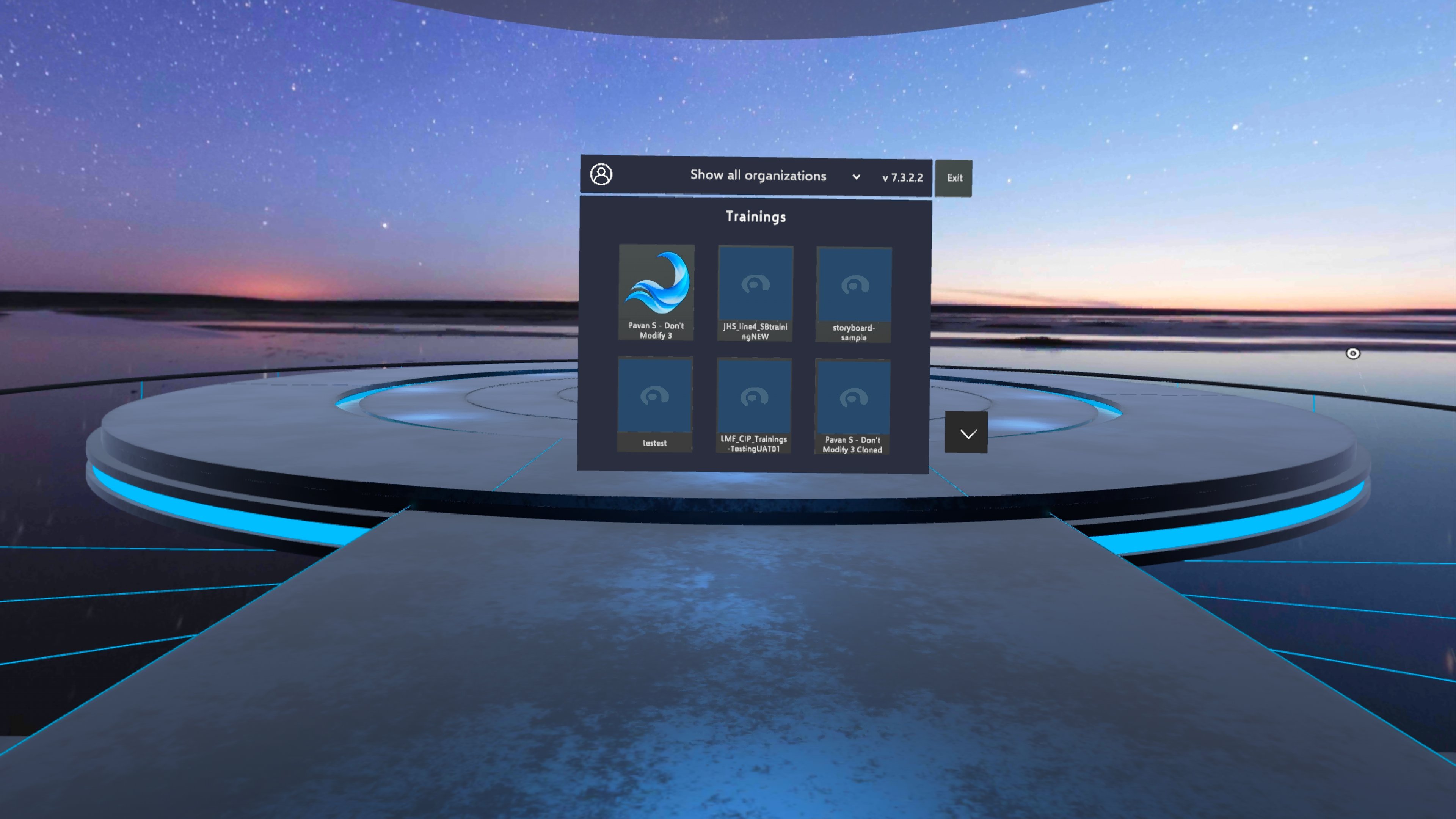 The Trainings screen listing the available Trainings