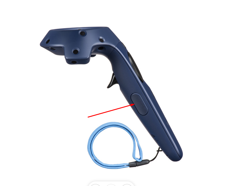 HTC Vive controller with the Grip button highlighted
