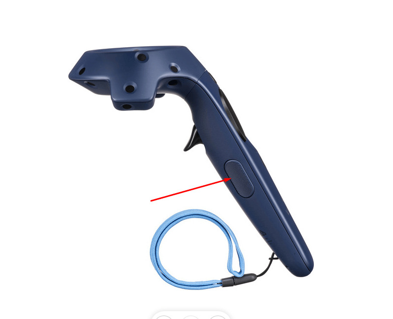 HTC Vive controller with the Grip button highlighted