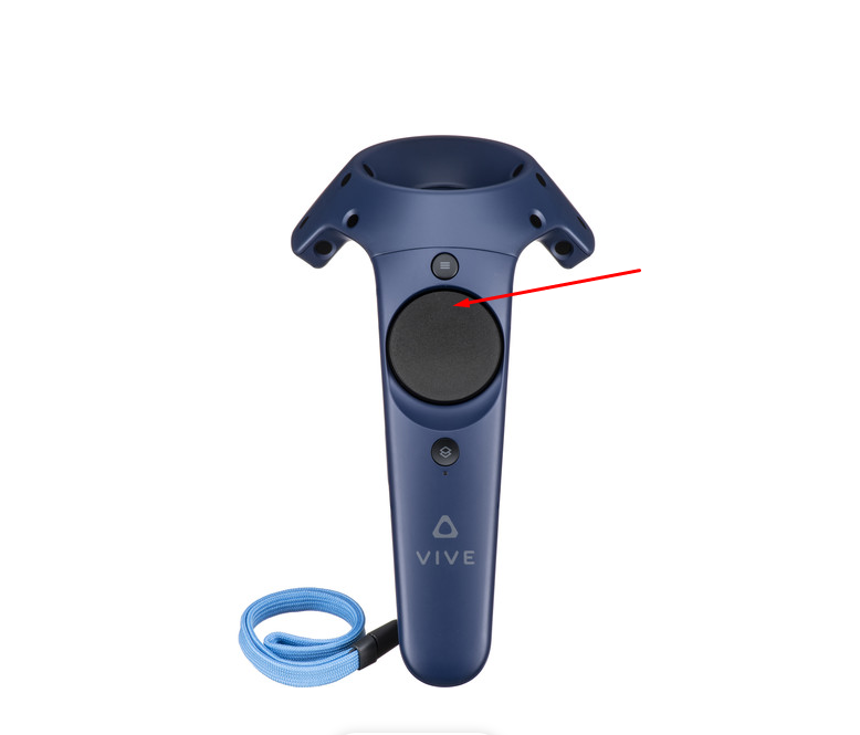 HTC Vive controller with the trackpad highlighted