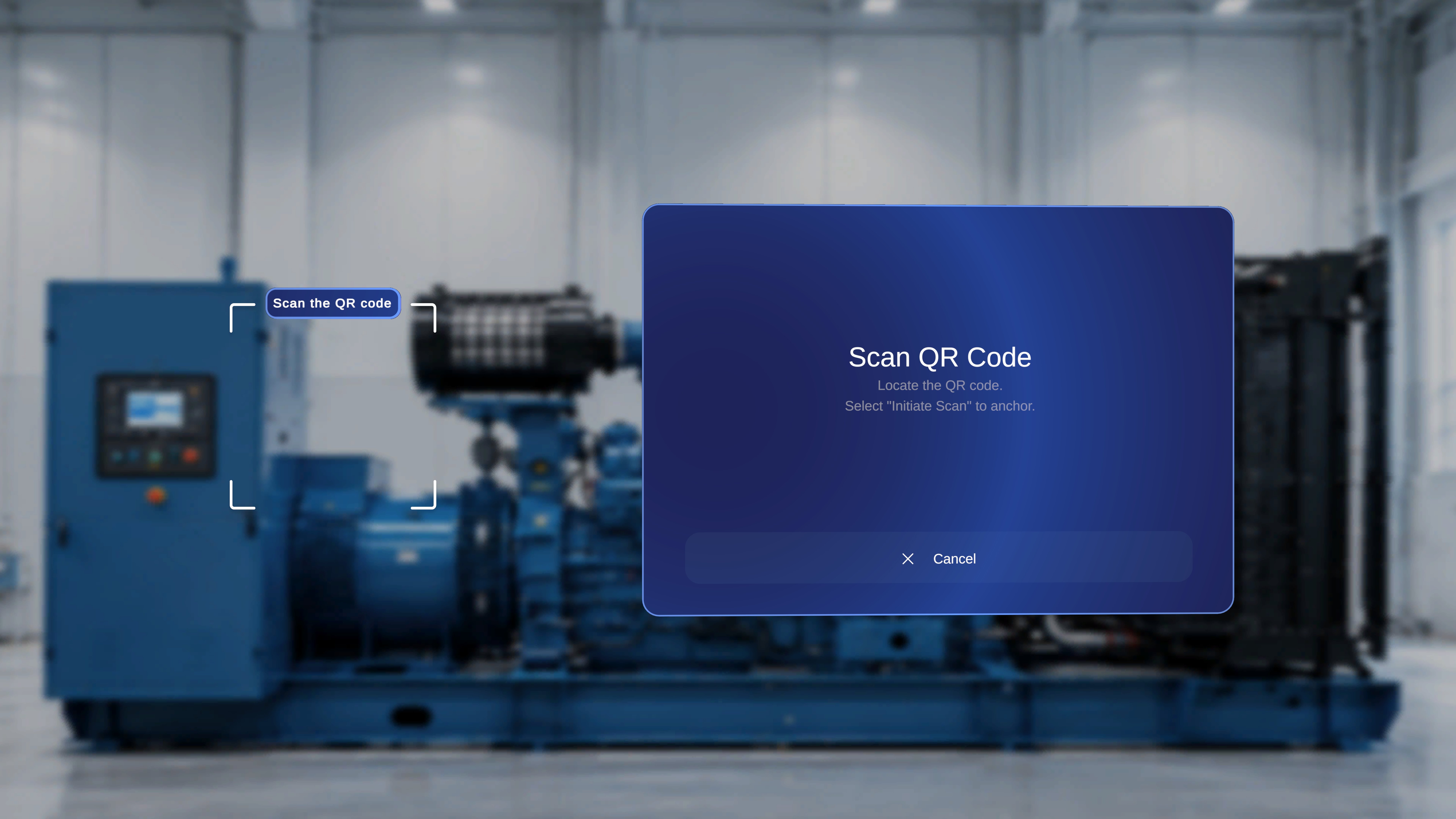 Scanning frame labelled 'Scan the QR code' shown alongside the Scan QR Code instruction panel with the Cancel button