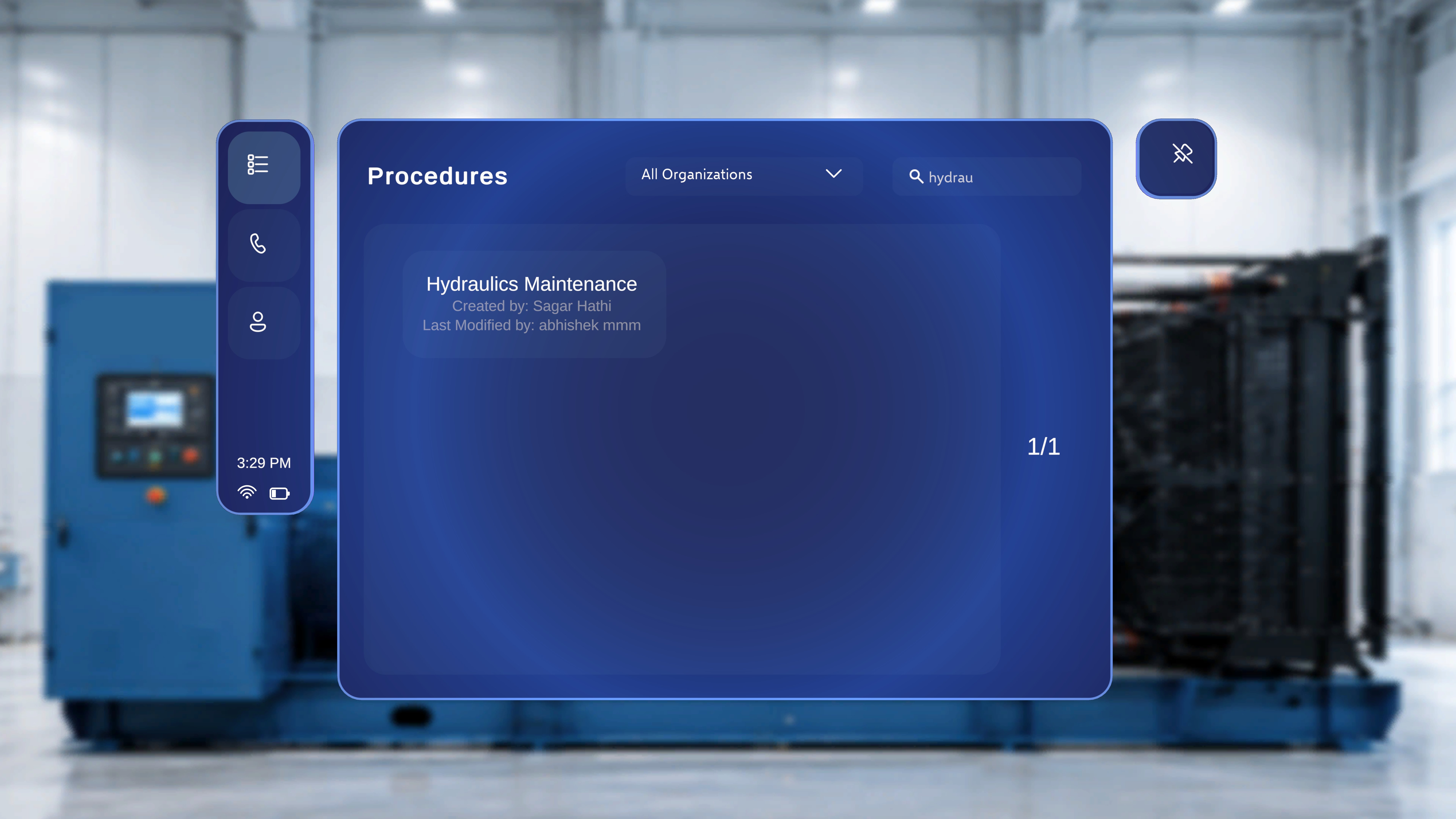 Procedures page filtered by a search term, showing the matching procedure card and an updated results counter